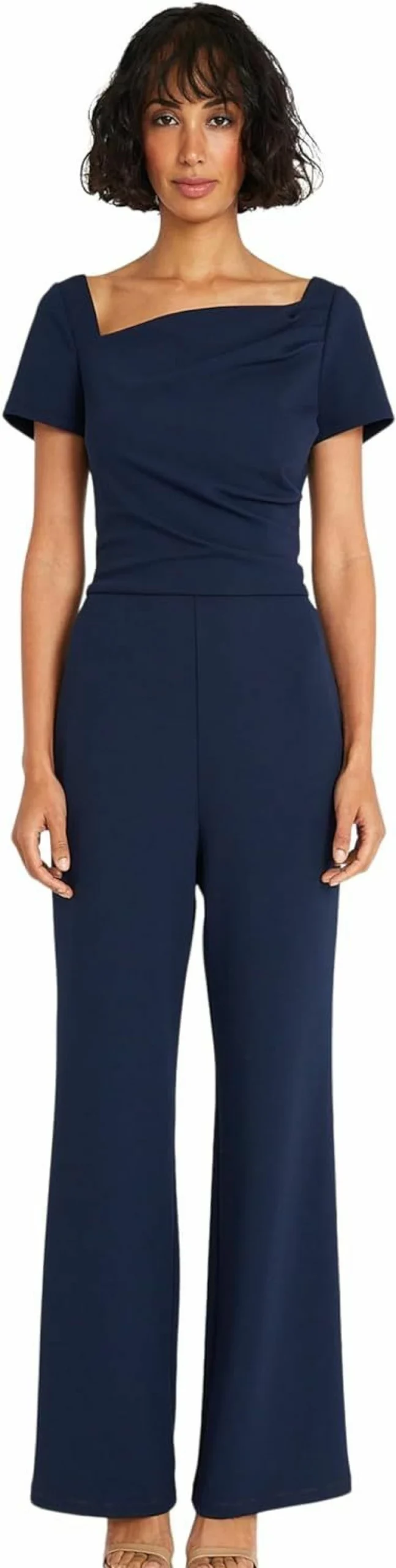 Maggy London Women's Asymmetric Neck Short Sleeve Jumpsuit | Cocktail Dressy Romper for Women