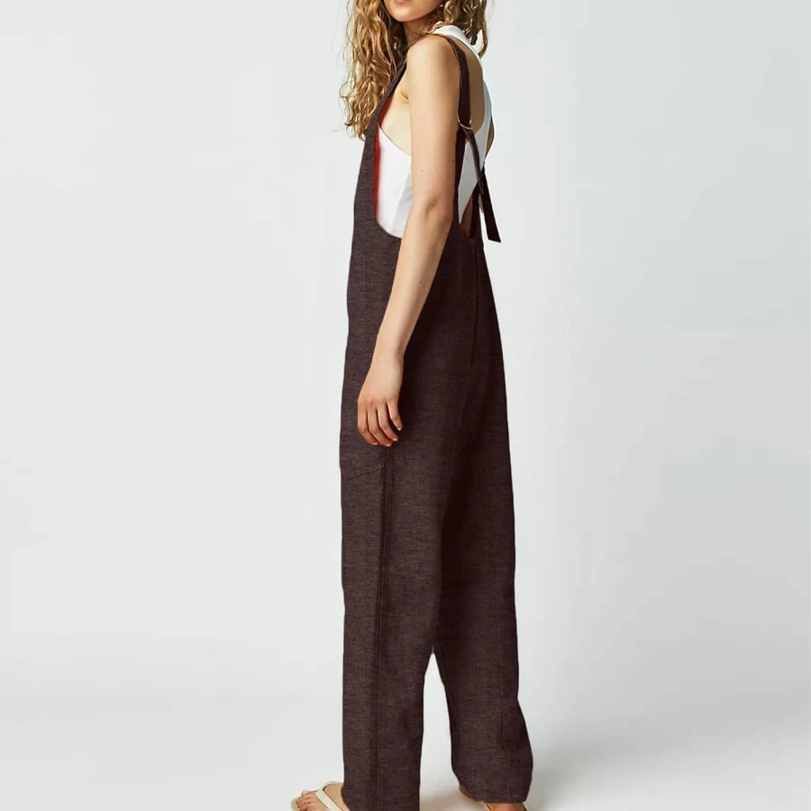 Maixang Women's Sleeveless Deep V-Neck Romper Jumpsuit with Pockets - Casual Summer Overalls for Women