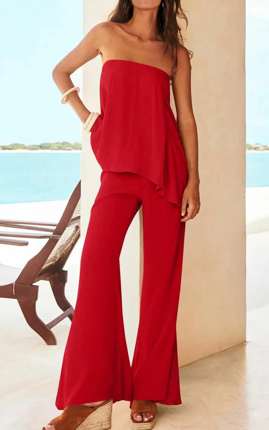 PRETTYGARDEN Women's Summer 2024 Flowy Beach Outfit Set: Casual Lounge Wide Leg Pants & Dressy Top 2-Piece