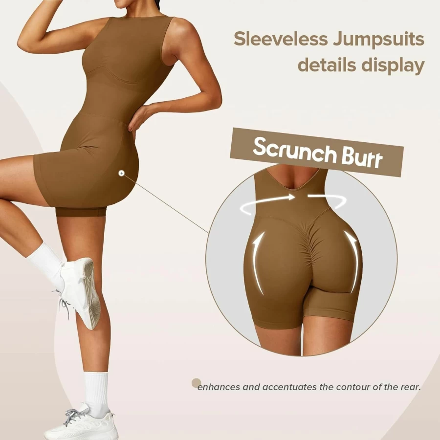 OEAK Women's Scrunch Butt Lifting Shorts Unitard - 2024 High Neck Backless Workout Romper with V-Back Design, 5.5" Booty Shorts for Gym & Fitness