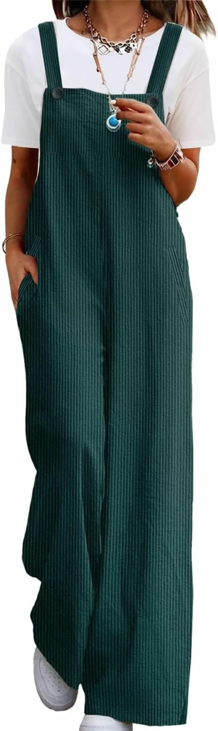 YESNO Women's Casual Wide Leg Jumpsuit - Loose Bib Overalls with Pockets, Baggy Cotton Romper, Long Pants Pzz