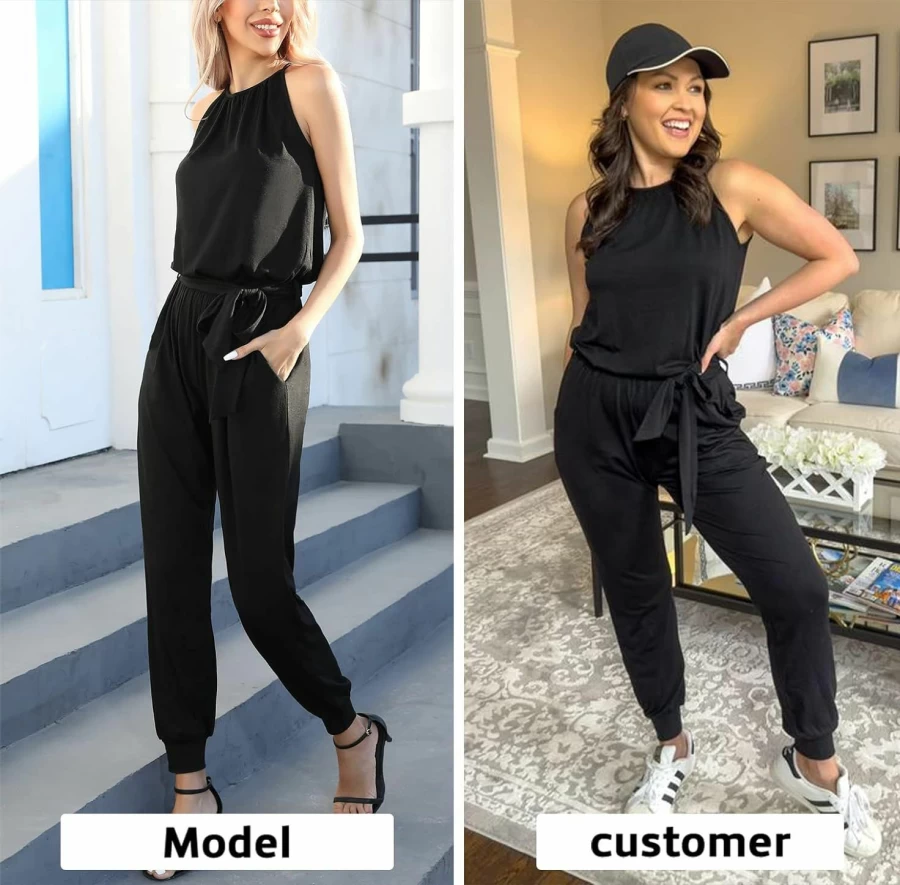Byinns Women's Summer Sleeveless Jumpsuit - Halter Neck High Waist Romper with Belt for Casual Wear