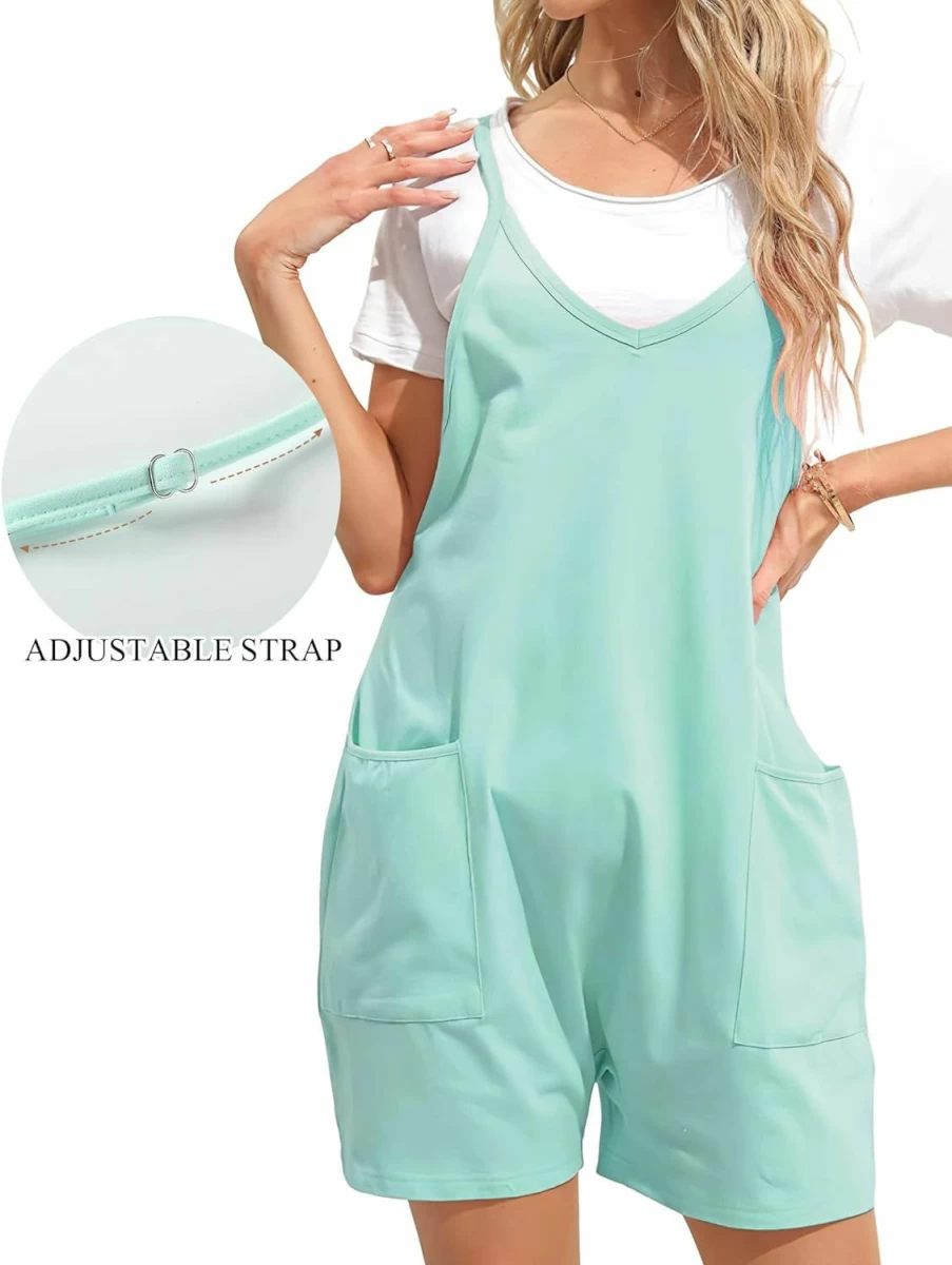"Buauty Women's Summer Sleeveless Romper Jumpsuit - Loose Fit Spaghetti Strap Short Overalls with Pockets, Trendy Casual Outfit"