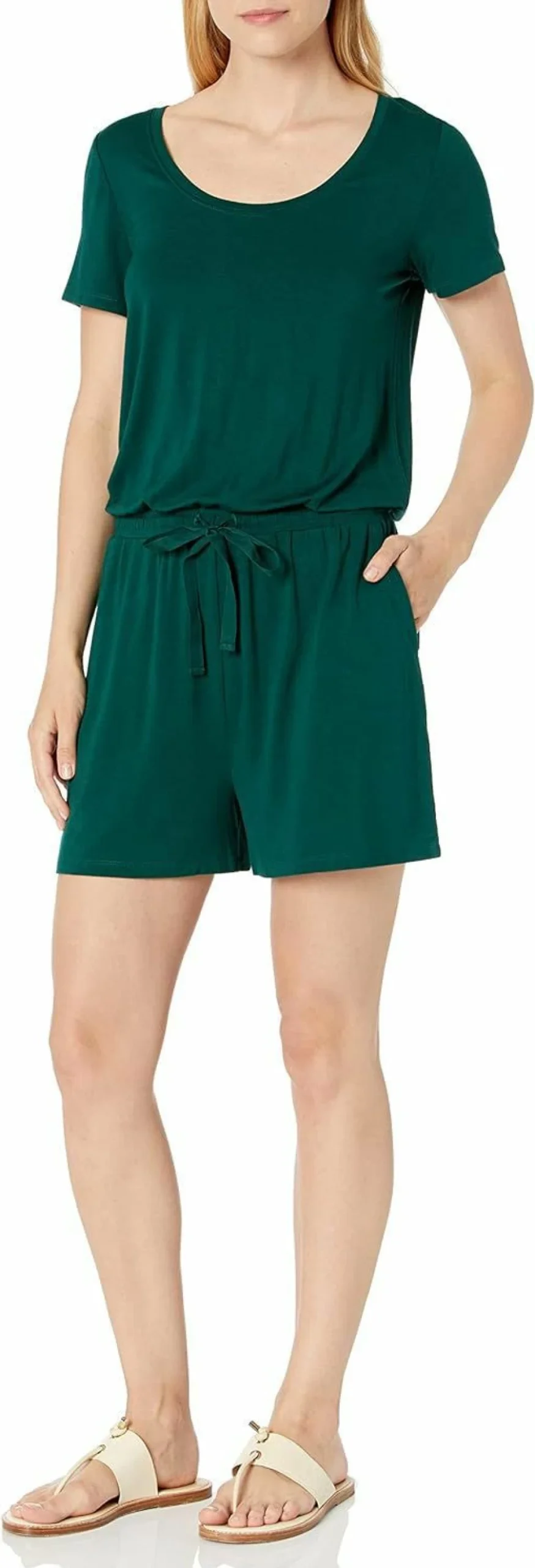 Amazon Essentials Women's Casual Short-Sleeve Romper with Scoop Neck, Comfortable Summer Jumpsuit for Women