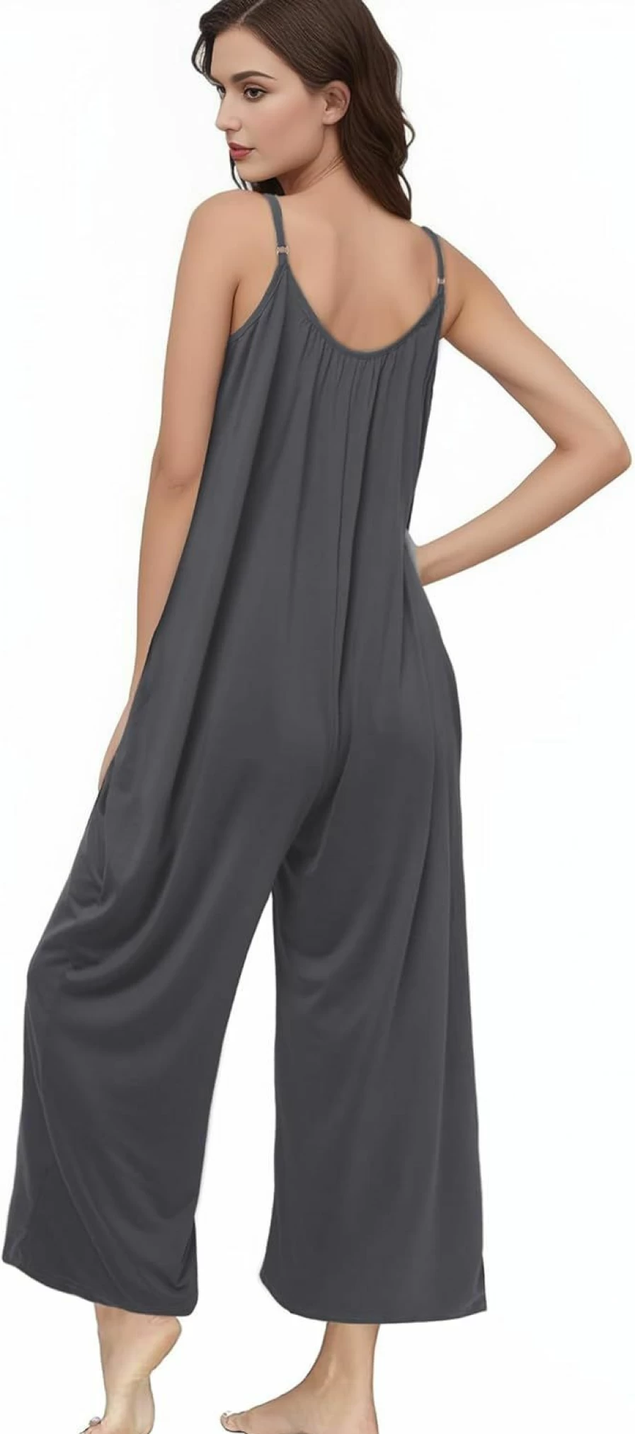 Buauty Women's Casual Sleeveless Jumpsuit with Adjustable Straps, Stretchy Wide Leg Romper & Pockets