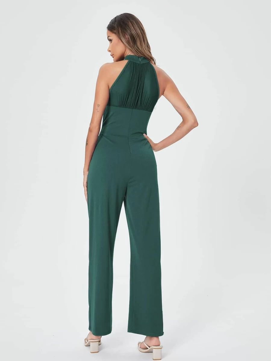SweatyRocks Women's Elegant Halter Neck High Waist Flare Leg Romper Jumpsuit - Summer Sleeveless Casual Outfit