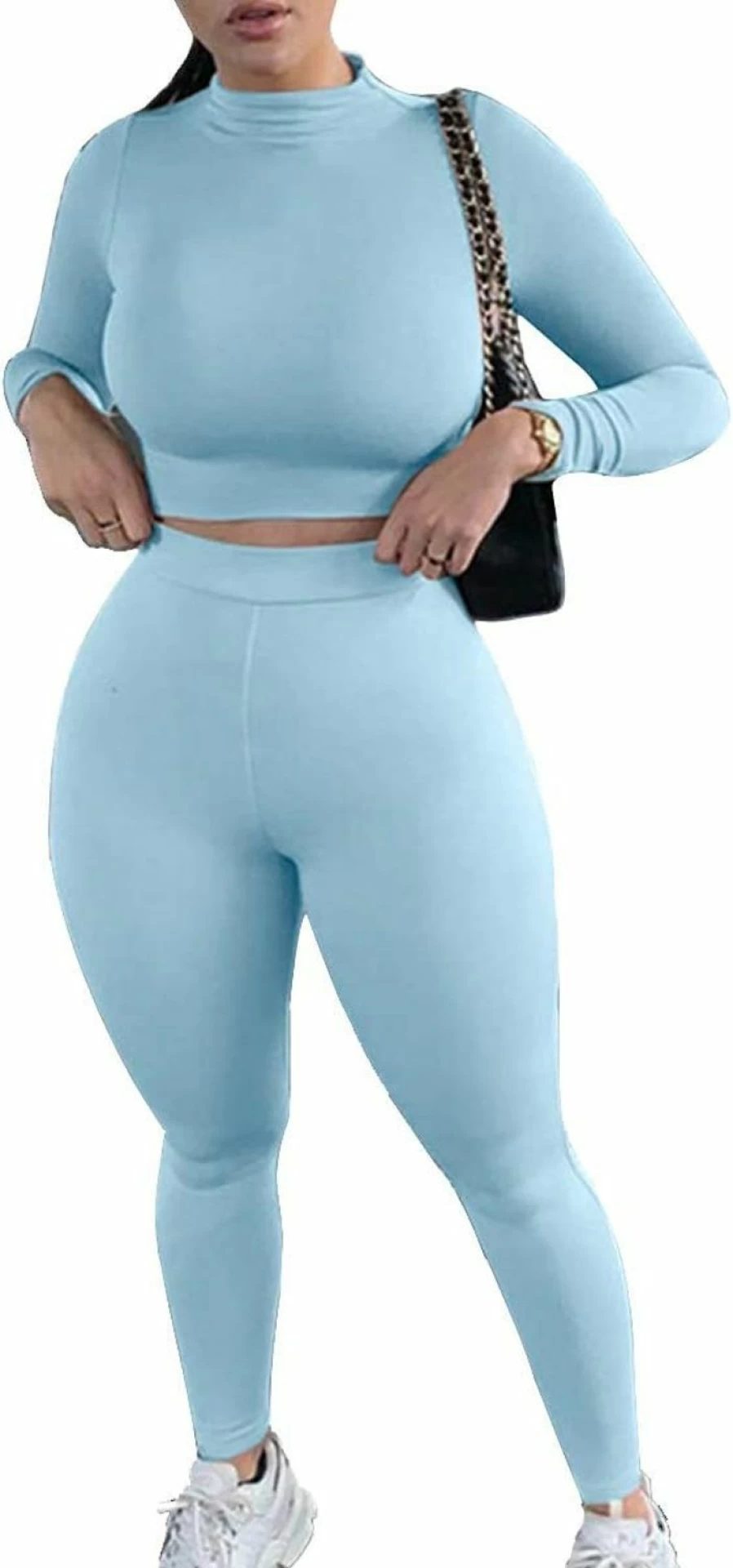 Mulisky Women's Sexy Bodycon Tracksuit Set - Long Sleeve Crop Top & High-Waisted Pants Outfit for Casual Wear