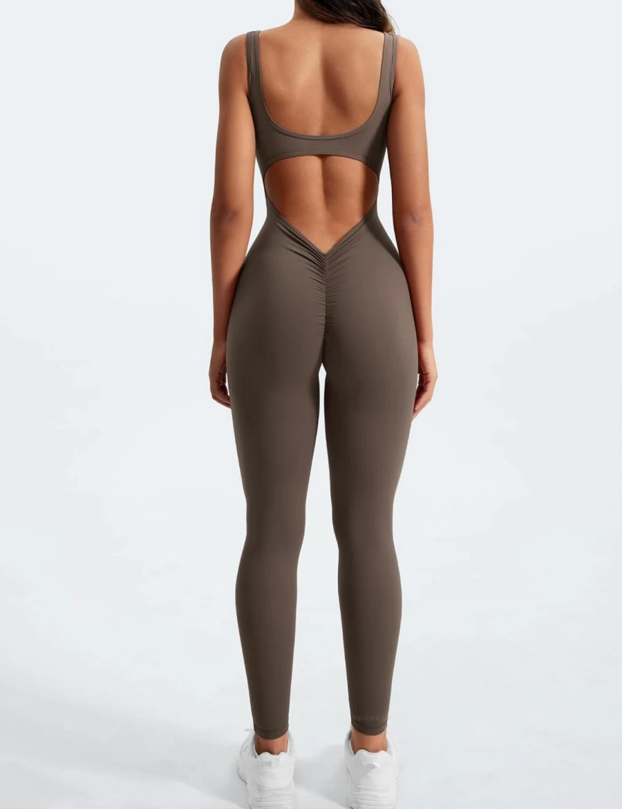 YEOREO Women's Sexy Backless V-Neck Sleeveless Jumpsuit - Gym Bodycon Romper with Scrunch Butt Design