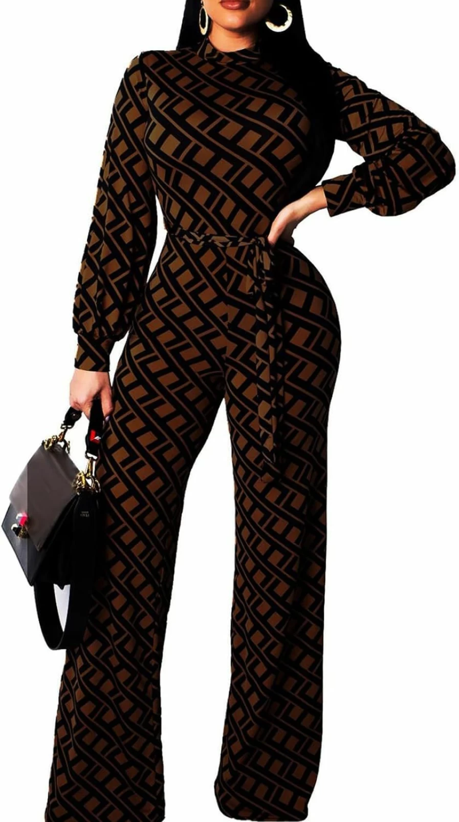 "SxClub Women's Elegant Long Sleeve Jumpsuit with Pockets - Sexy Clubwear Romper for Night Out"