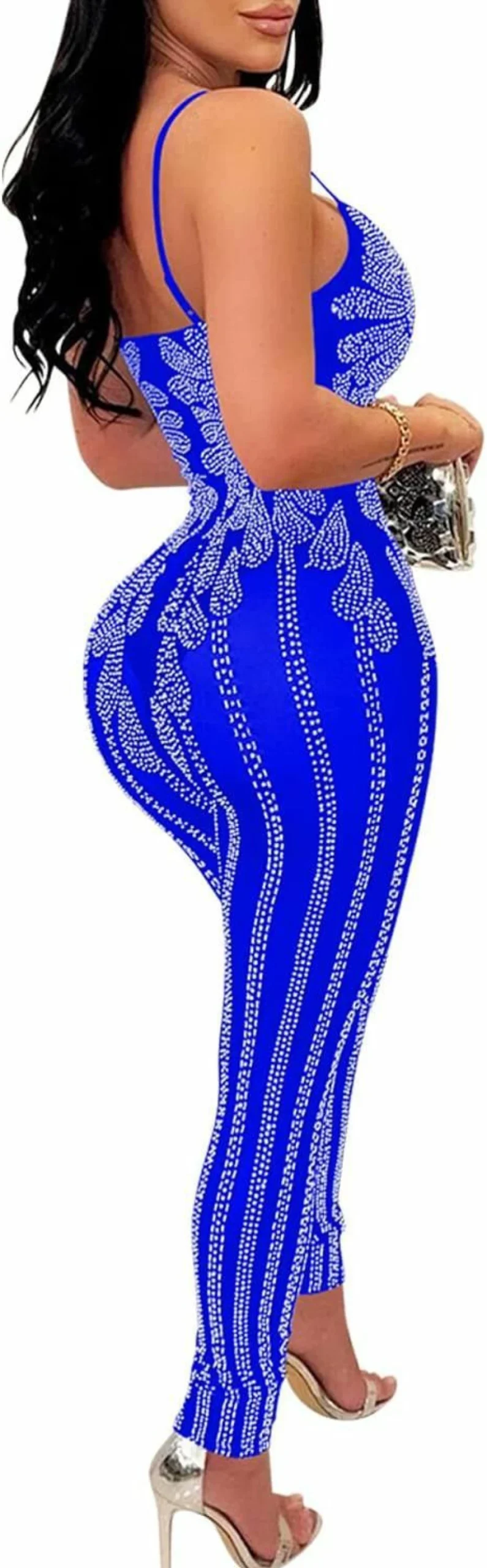 PORRCEY Women's Rhinestone Romper Jumpsuit - Elegant Bodycon Clubwear for Night Out & Party