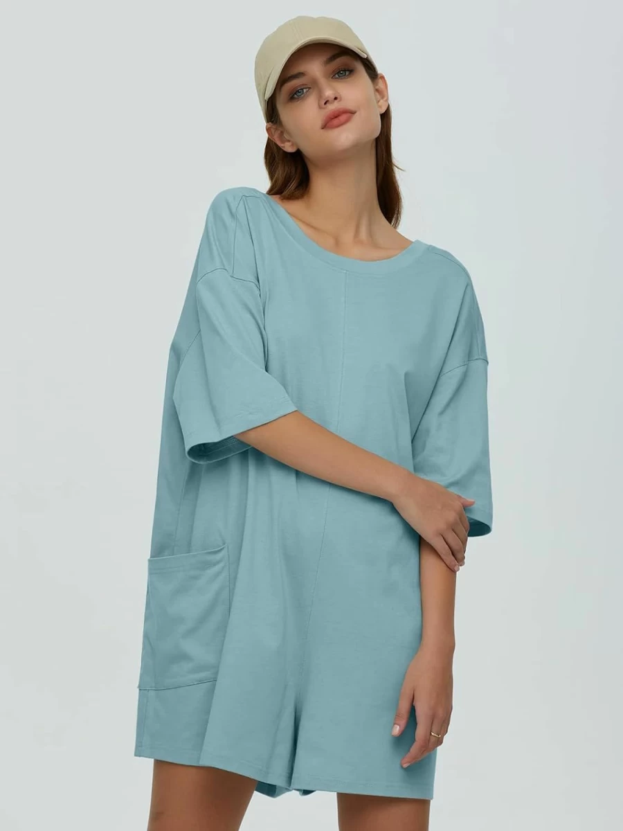 Deep Self Women's Oversized Casual Romper - Summer Short Sleeve Loose Jumpsuit with Shorts for Athletic Wear & Workout