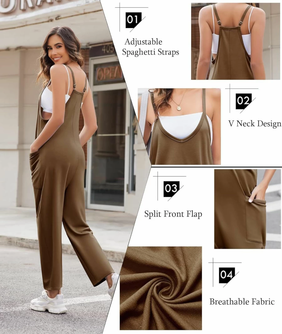 Ekouaer Women's Casual Sleeveless Jumpsuit with Pockets - Loose Fit Spaghetti Strap Romper Overalls 2024 Summer Fashion