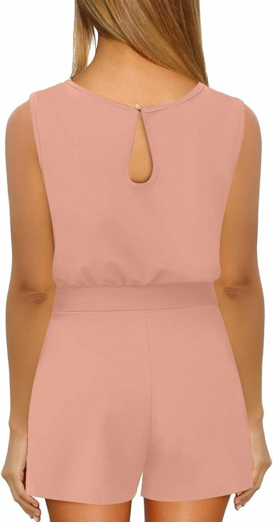 Vetinee Women's Summer Jumpsuit with Belt, Keyhole Back Detail, and Short Sleeve Romper Playsuit