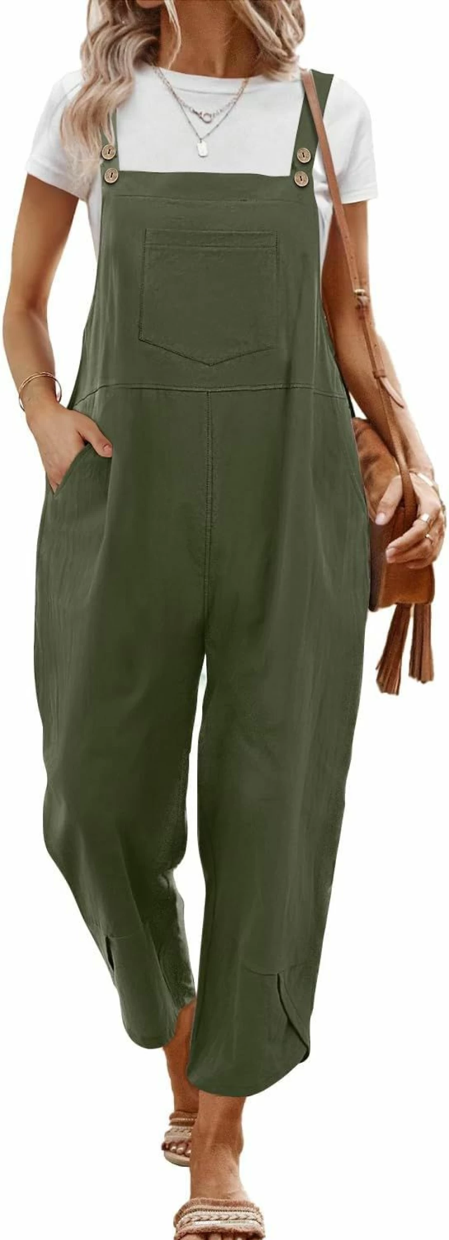 YESNO Women's Casual Cotton Overalls with Adjustable Straps, Tulip Wide Leg Jumpsuit, Bib Pants with Pockets, Loose Fit Denim Romper
