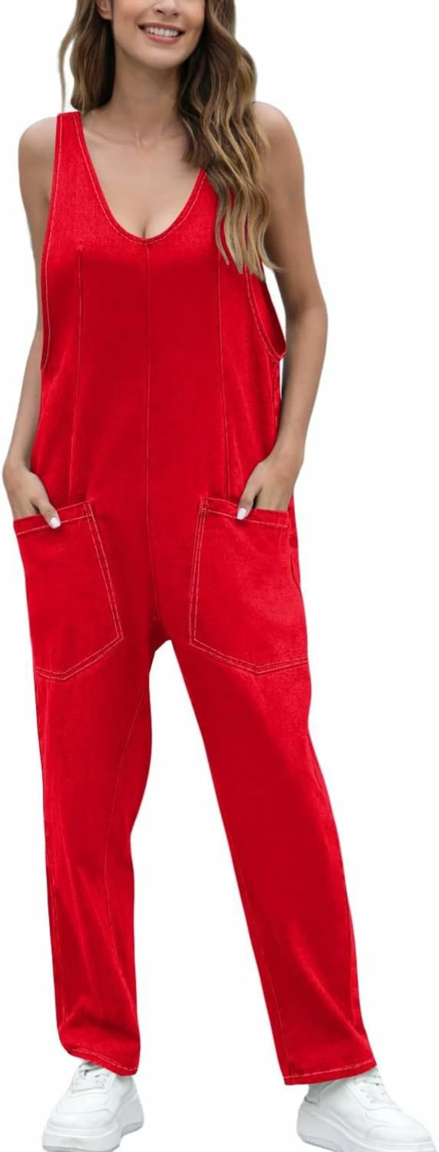 GREAIDEA Women's Casual Sleeveless Denim Overalls - Loose Fit Baggy Jumpsuit with Pockets for Streetwear