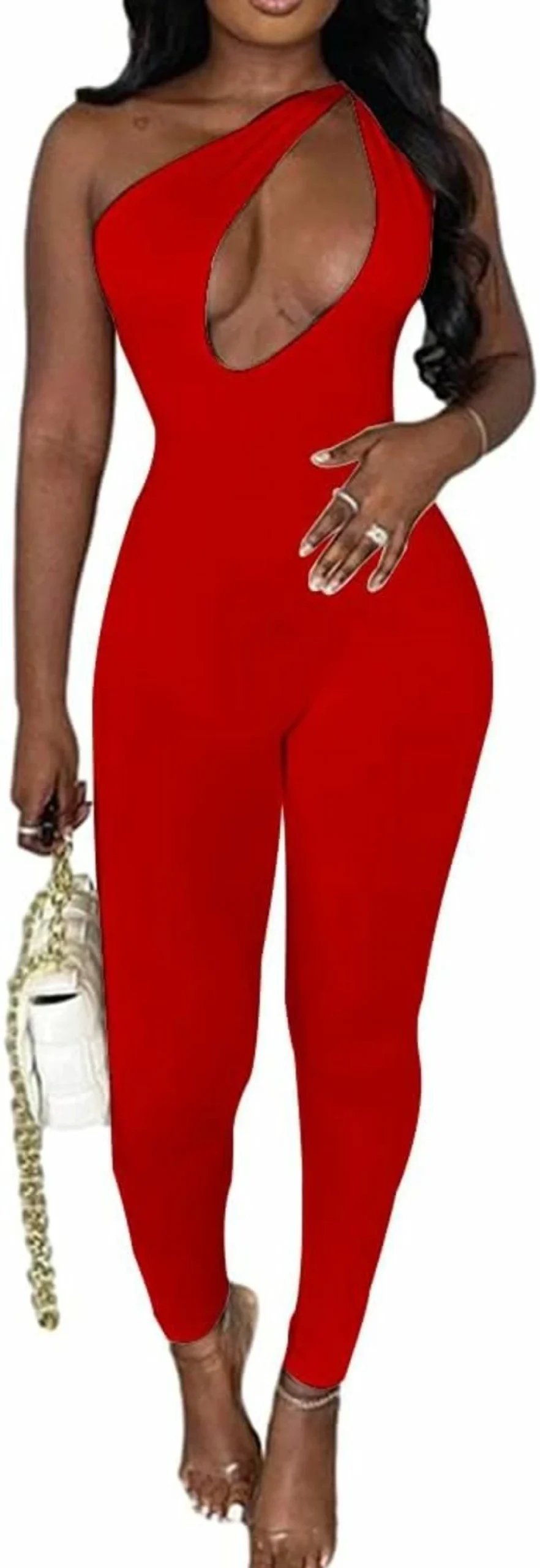 SHESEEWORLD Women's Sexy One Shoulder Jumpsuit - Sleeveless Cutout Bodycon Romper for Party Long or Short Dress