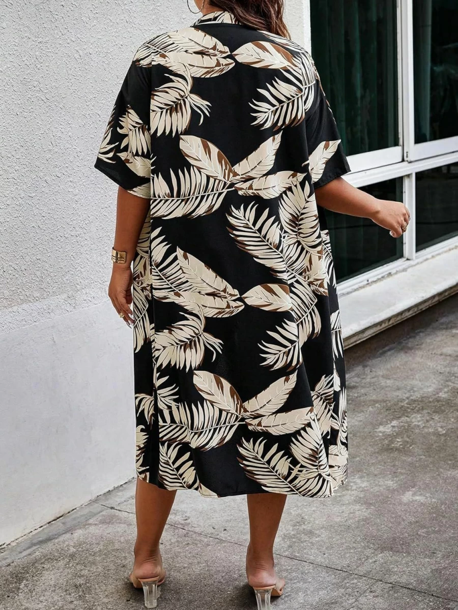SOLY HUX Women's Plus Size Boho Print Kimono and Shorts Set - Open Front Half Sleeve 2 Piece Outfit