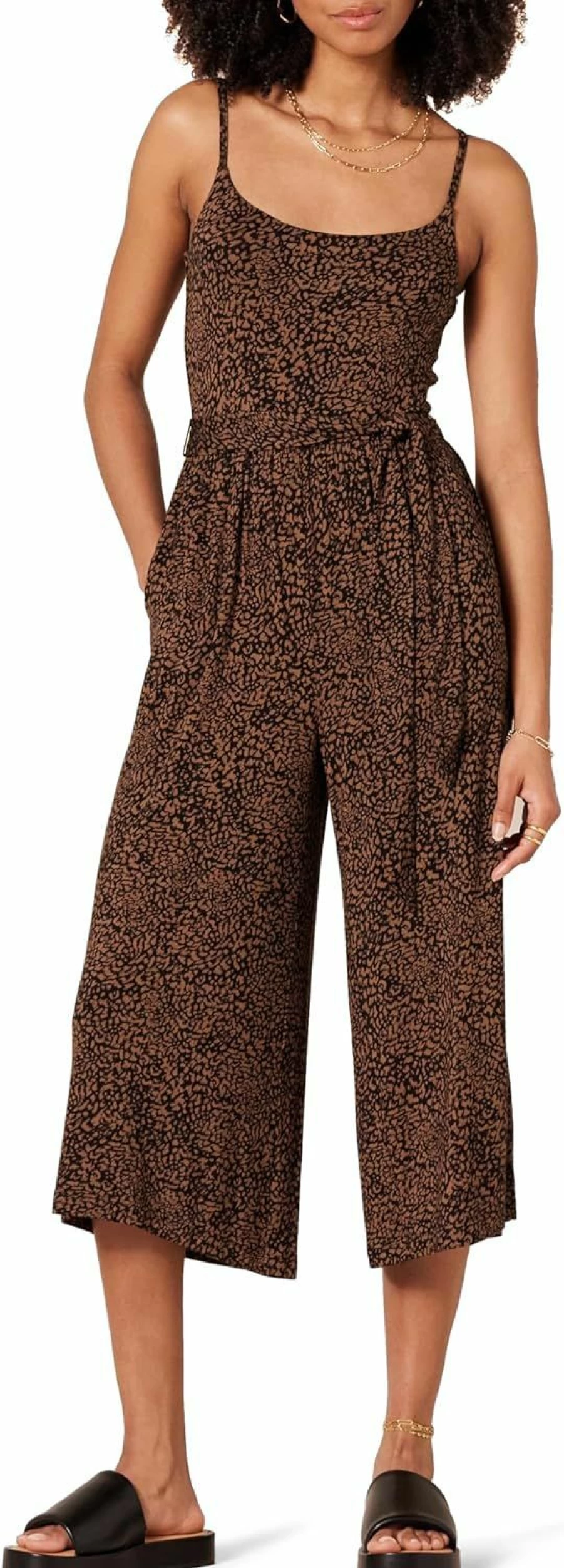 Amazon Essentials Women's Cropped Wide Leg Jumpsuit - Comfortable Jersey Cami Romper for Casual Wear