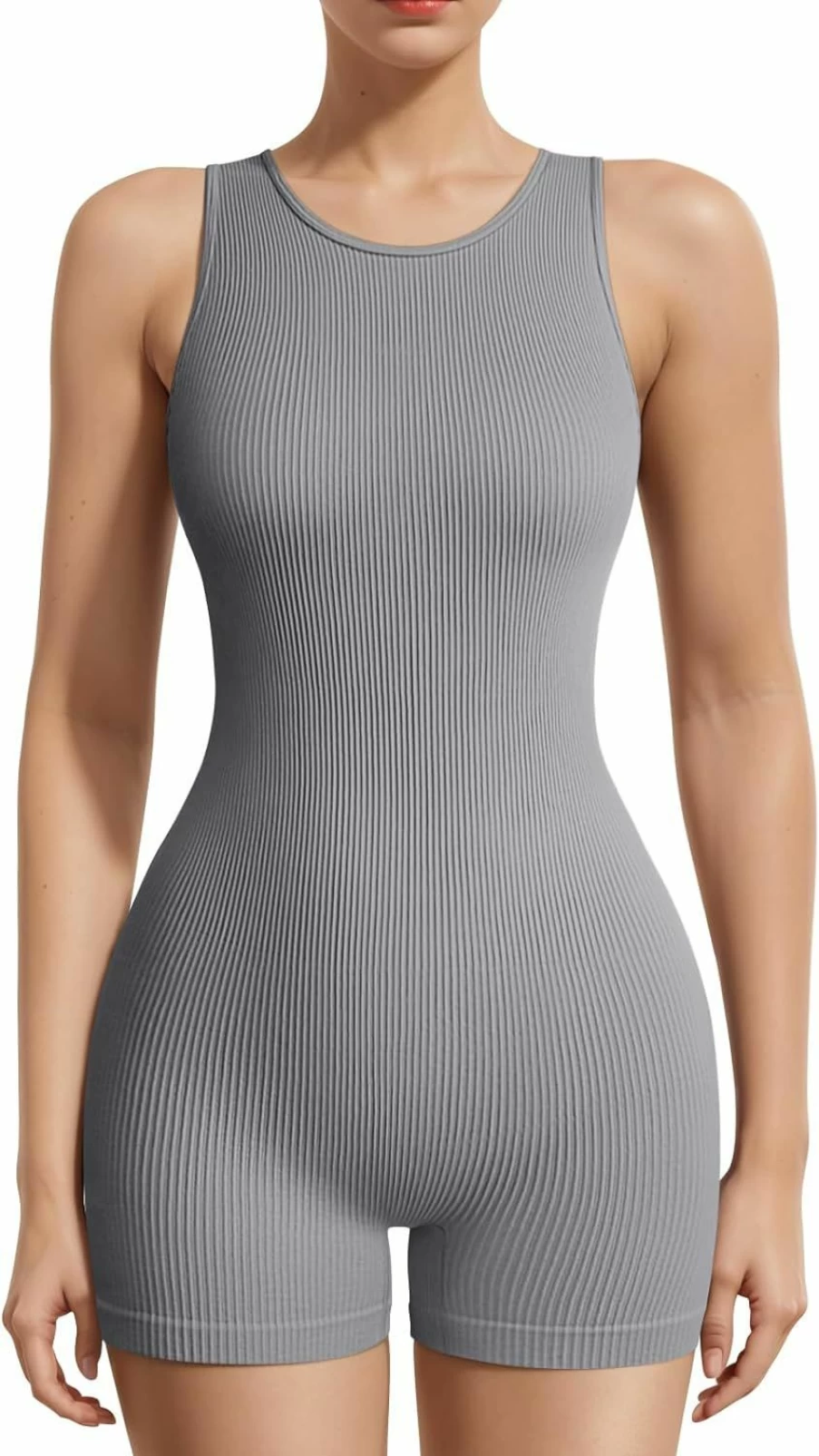 OQQ Women's Ribbed Sleeveless Yoga Romper - Workout & Exercise Jumpsuit for Activewear