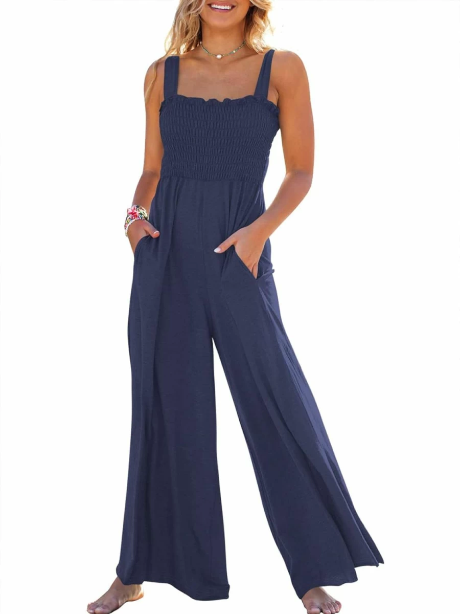 ANRABESS Women's Summer Romper - Casual Sleeveless Jumpsuit with Spaghetti Straps, Wide Leg & Pockets