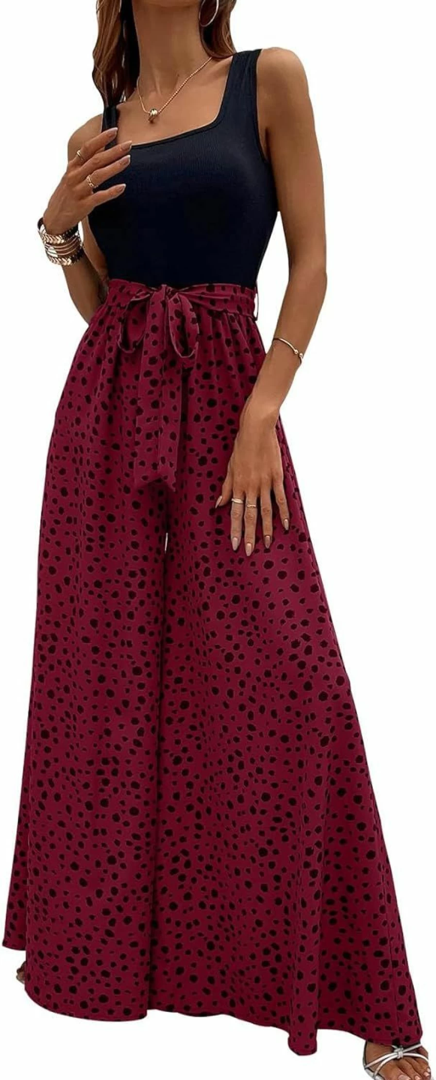 Yajedo Women's Summer Wide Leg Jumpsuit with Belt - Casual Dressy Tank Top Romper for Women