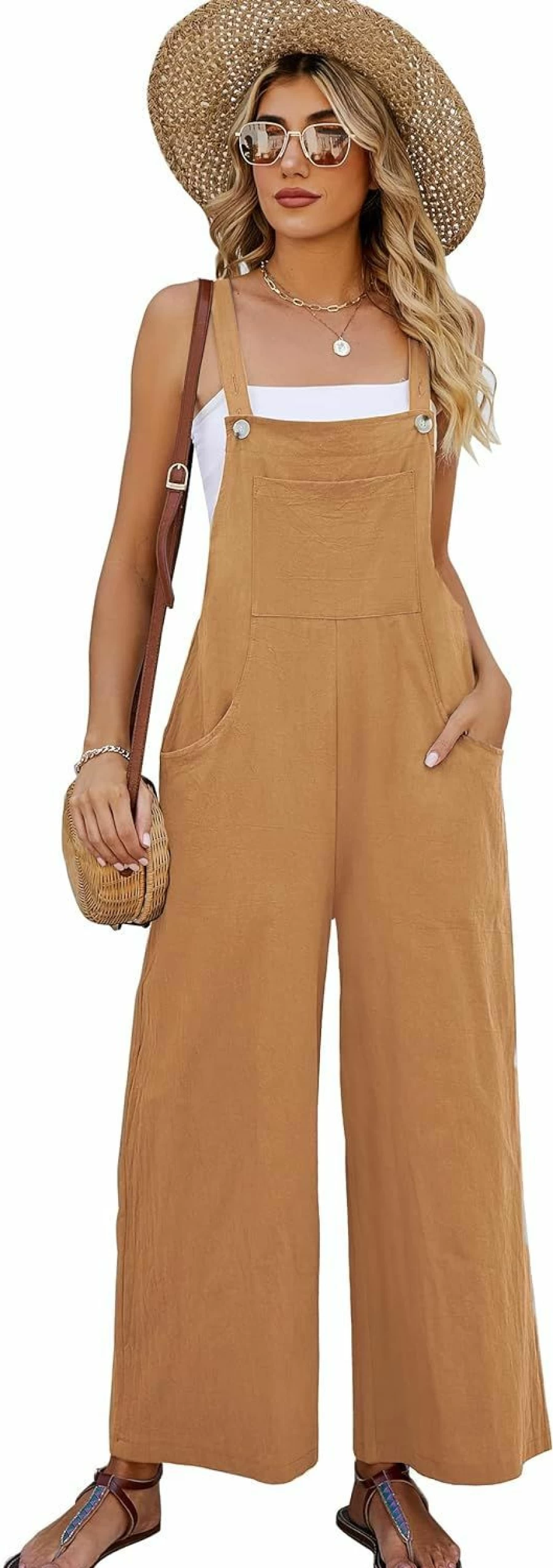 Eisctnd Women's Sleeveless Wide Leg Romper Jumpsuit - Comfortable Casual Overalls with Pockets for Women