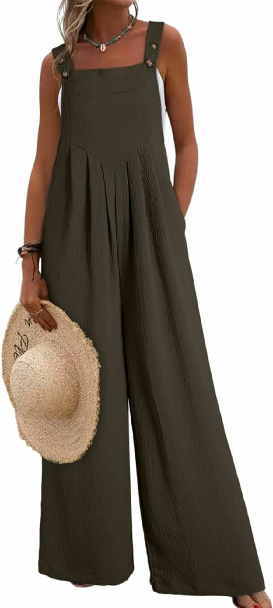 Dokotoo Women's Sleeveless Wide Leg Jumpsuit Romper with Pockets - Casual Loose Overalls One Piece Long Pant Summer Outfit