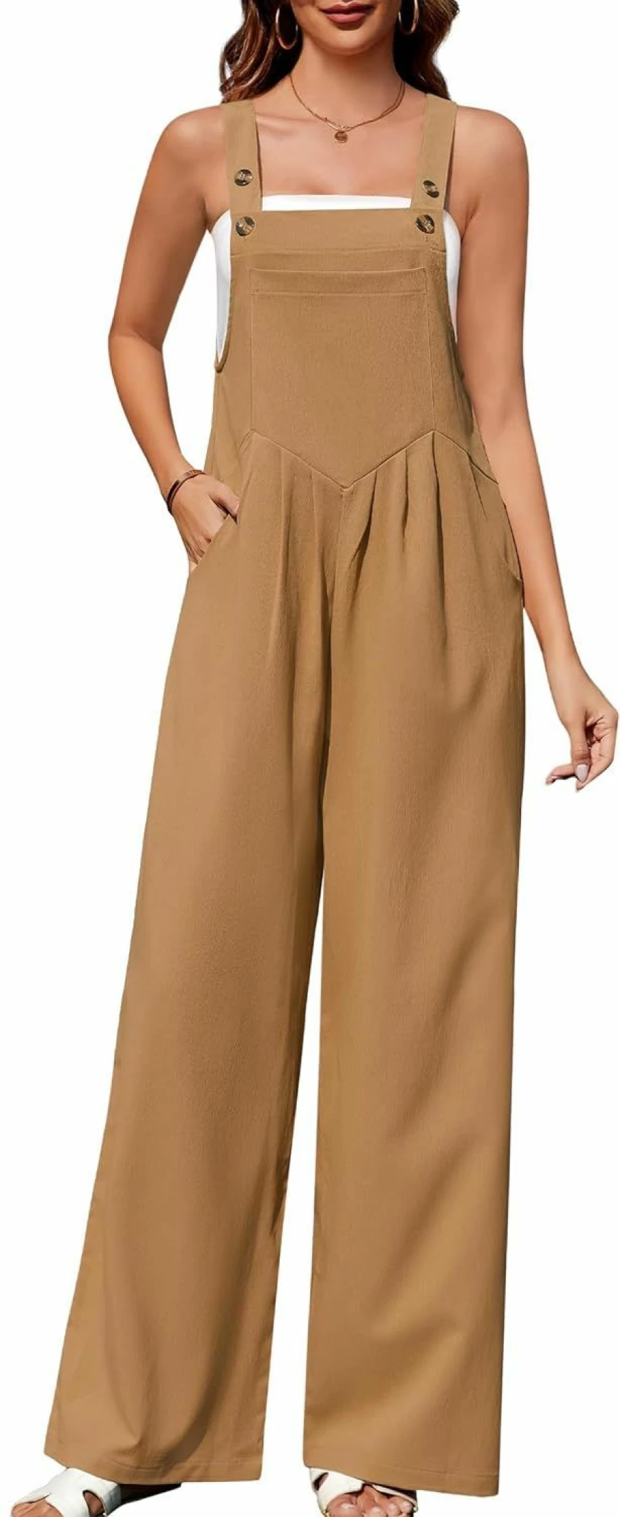 Zelolica Women's Sleeveless Wide Leg Romper with Adjustable Straps & Pockets - Casual Loose Overalls Jumpsuit 2024