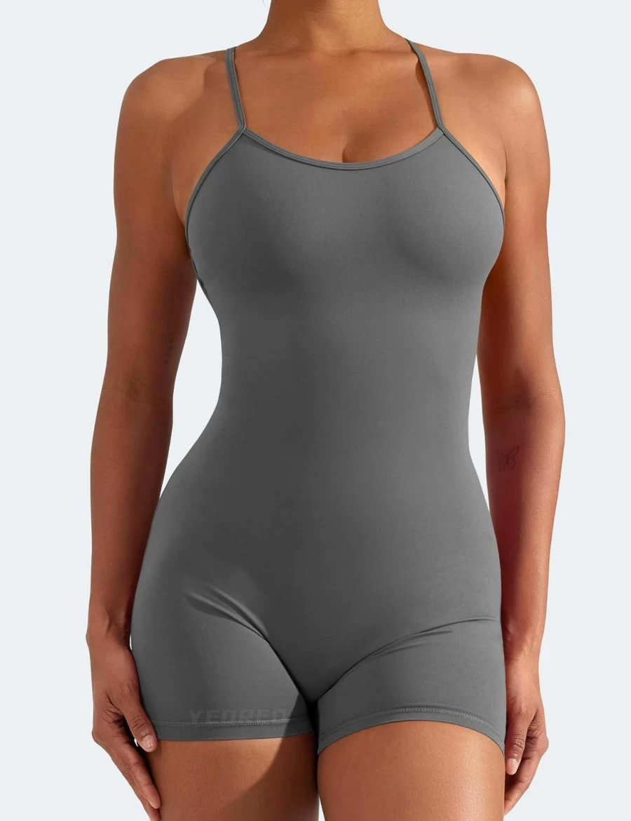 YEOREO Women's Sleeveless Tummy Control Jumpsuit - Liza V Back Scrunch Yoga Romper for Workout