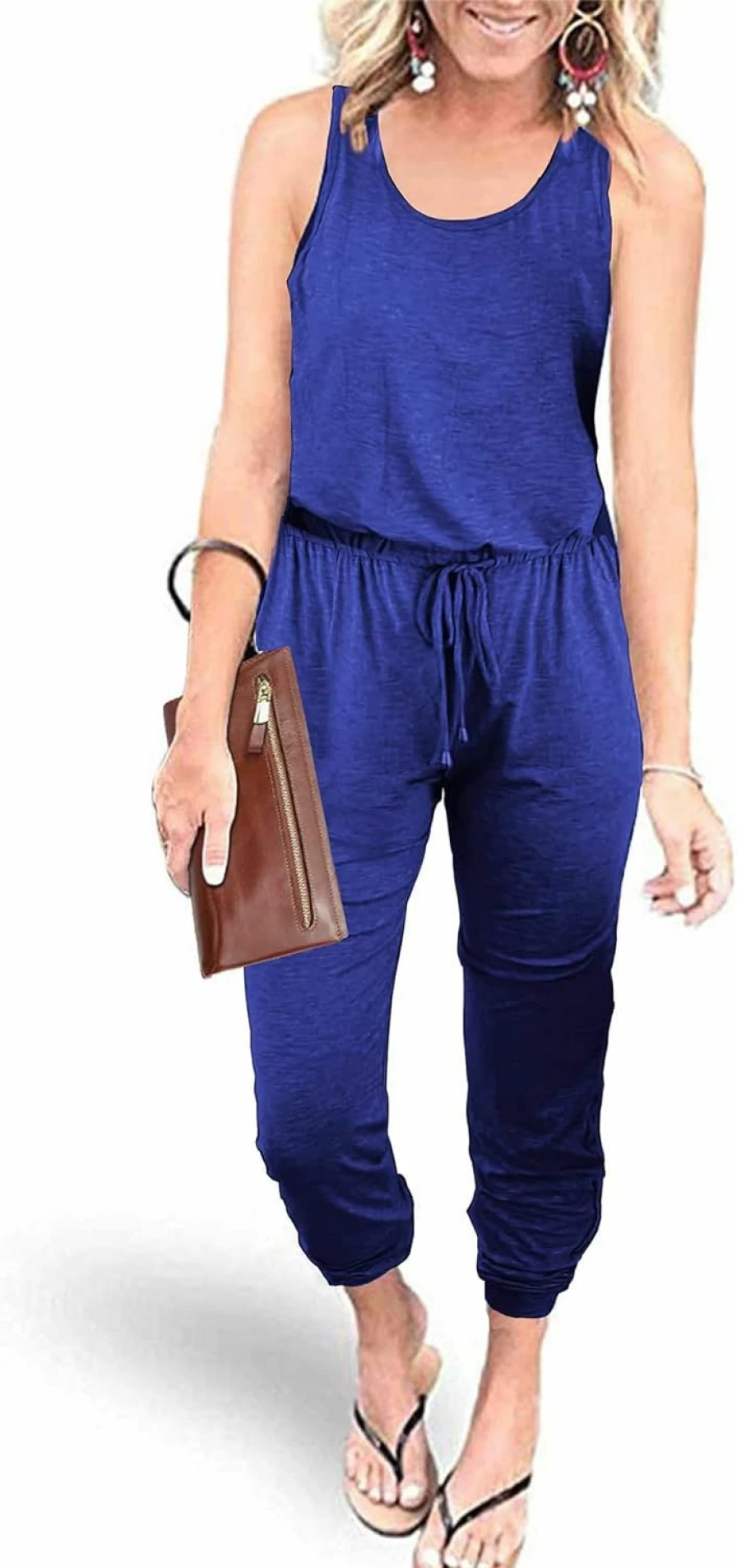 PRETTYGARDEN Women's Sleeveless Casual Romper Jumpsuit with Drawstring Elastic Waist for Summer Loose Fit Tank Dress