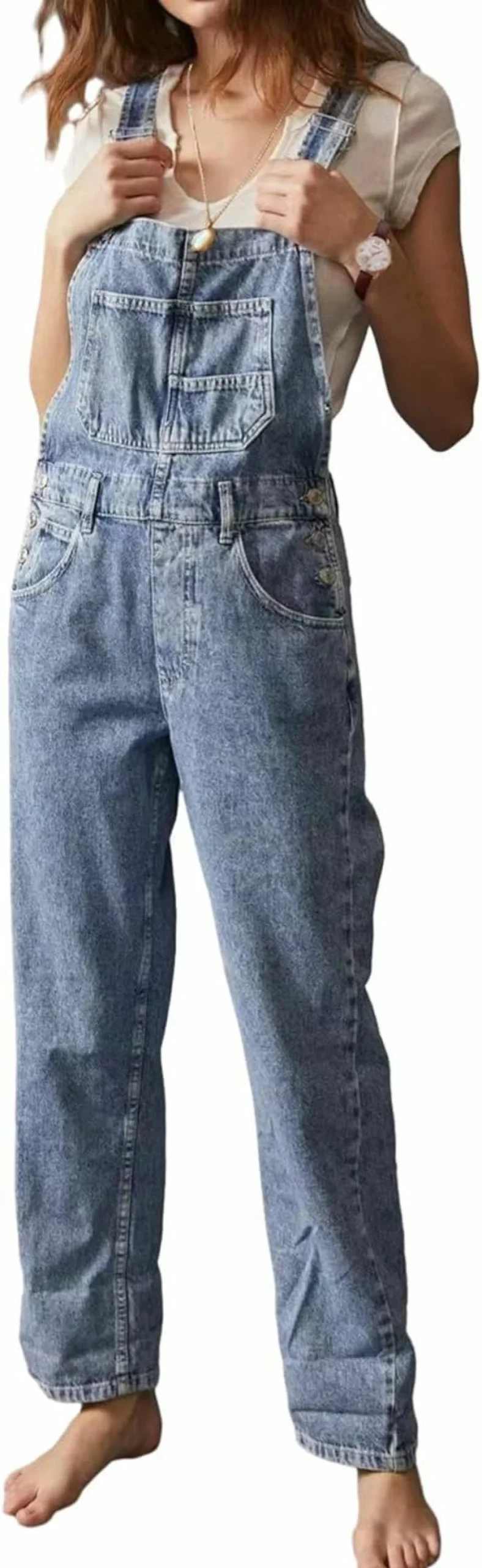 Laosiros Women's Stretch Denim Overalls - Adjustable Casual Bib Jeans Jumpsuit