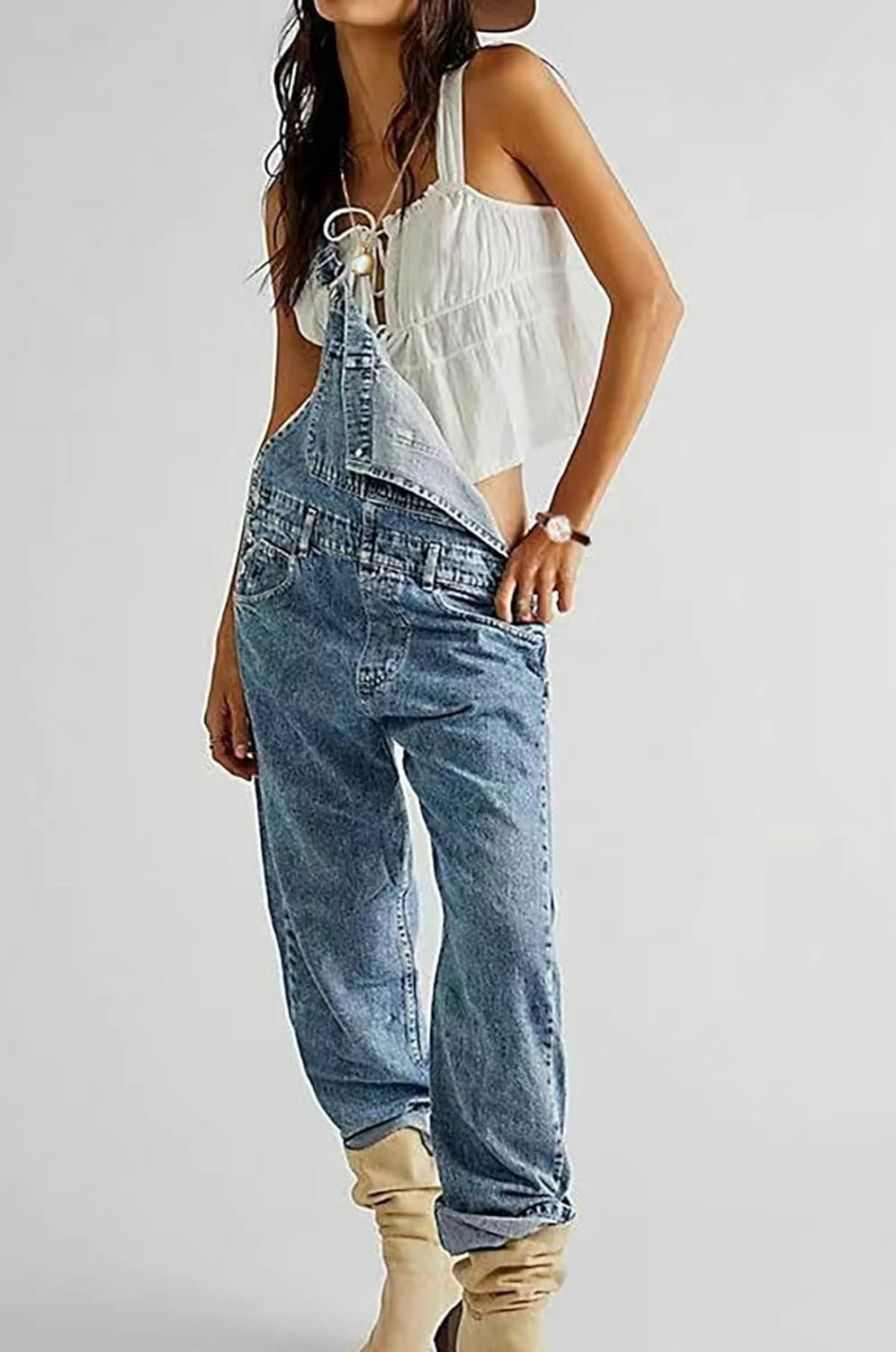 Laosiros Women's Stretch Denim Overalls - Adjustable Casual Bib Jeans Jumpsuit