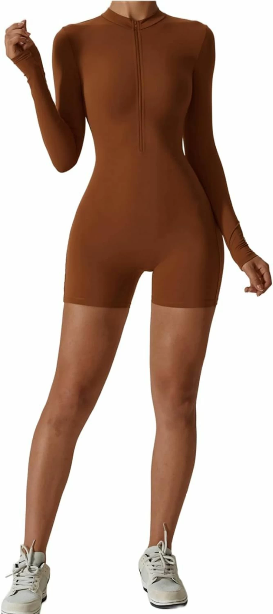OEAK Women's 2024 Workout Jumpsuit - Long Sleeve Zip-Up Bodysuit with Tummy Control, Yoga Romper & Bodycon Unitard for Fitness