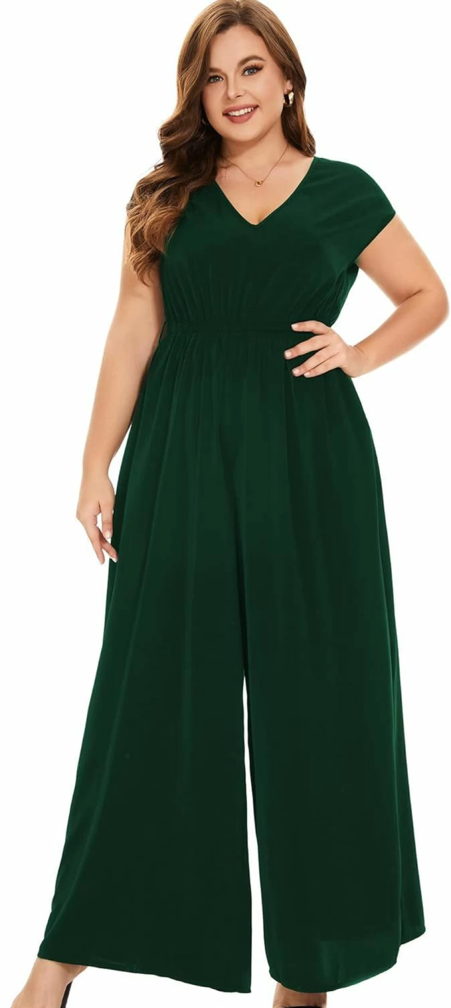 Tanmolo Plus Size Women's Jumpsuit - V Neck Sleeveless Wide Leg Romper for Curvy Figures