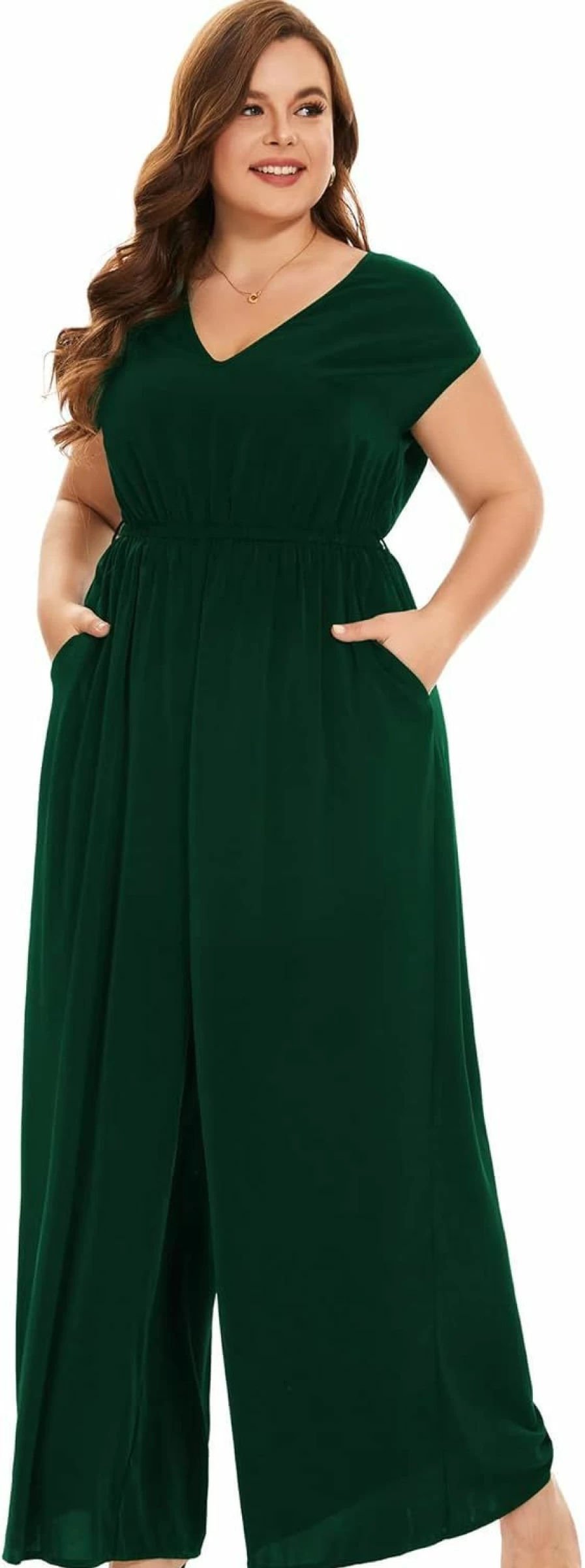 Tanmolo Plus Size Women's Jumpsuit - V Neck Sleeveless Wide Leg Romper for Curvy Figures