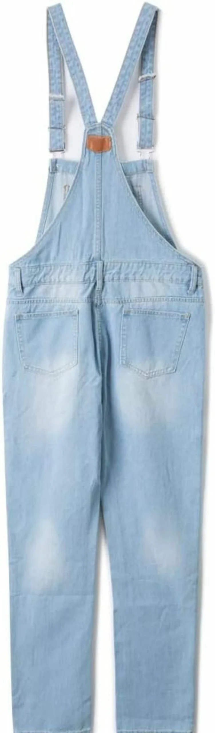 AvaCostume Women's Distressed Denim Overalls with Adjustable Straps - Vintage Ripped Jeans Jumpsuit