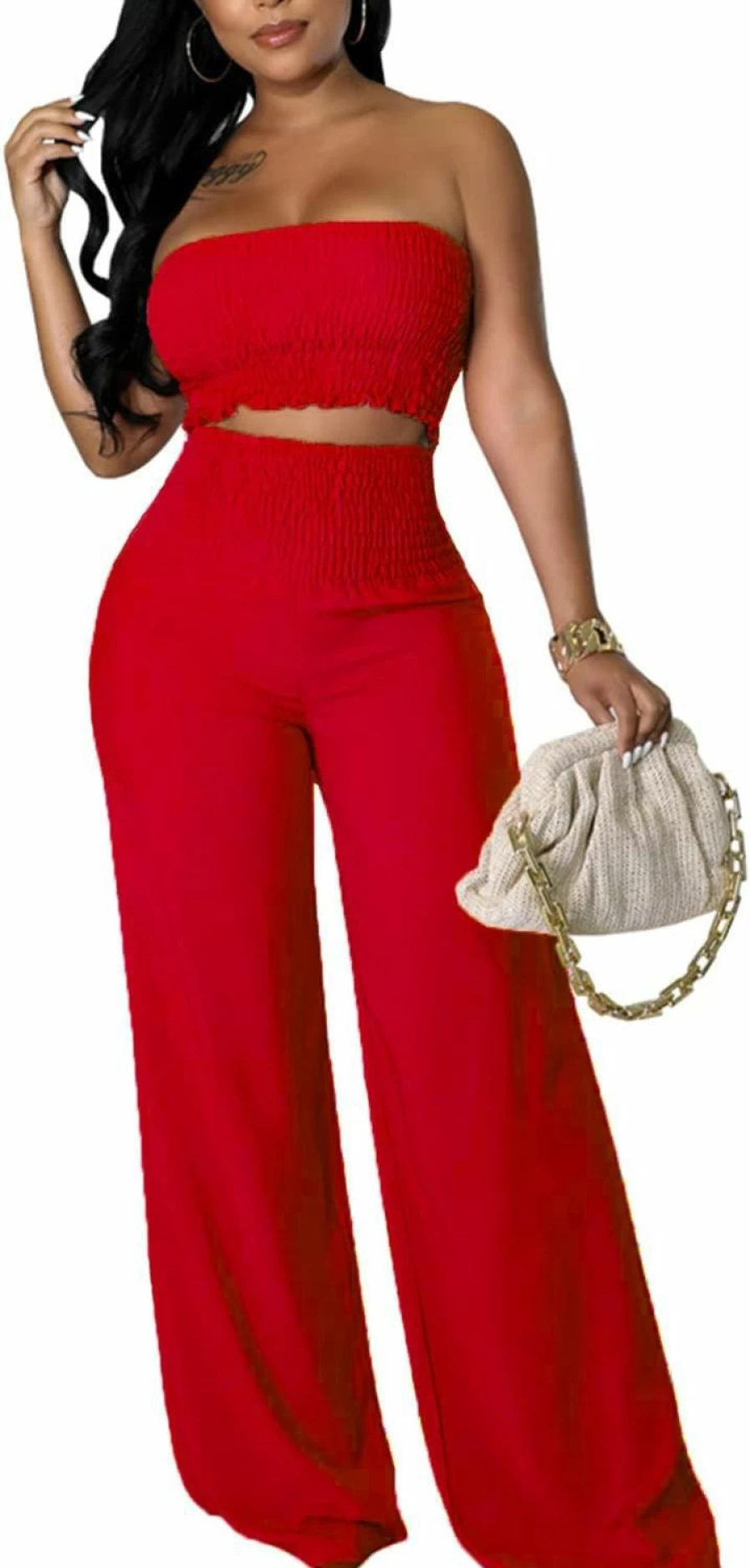 Dezraia Women's Summer 2 Piece Outfit Set - Sexy Crop Top and Pants Jumpsuit with Pockets for Vacation