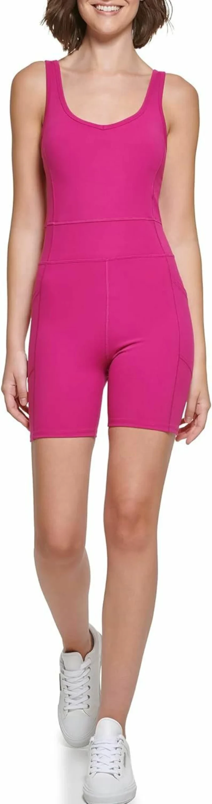 Calvin Klein Performance Women's Workout Unitard - V-Neck Romper with Bike Shorts for Active Wear
