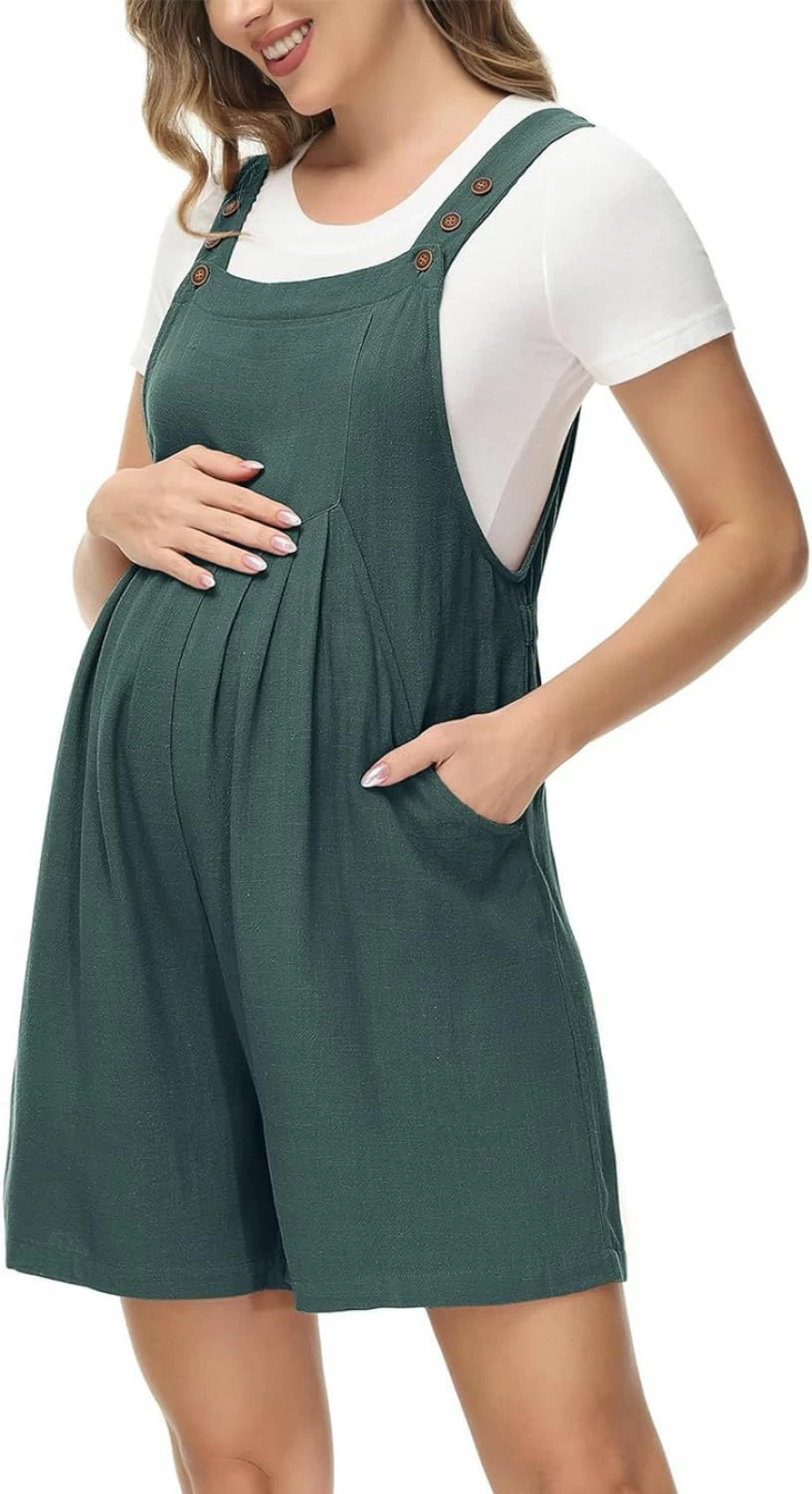 Maacie Women's Linen Maternity Romper - Sleeveless Wide Leg Overalls with Pockets, Summer Casual Jumpsuit Shorts for Pregnancy Comfort