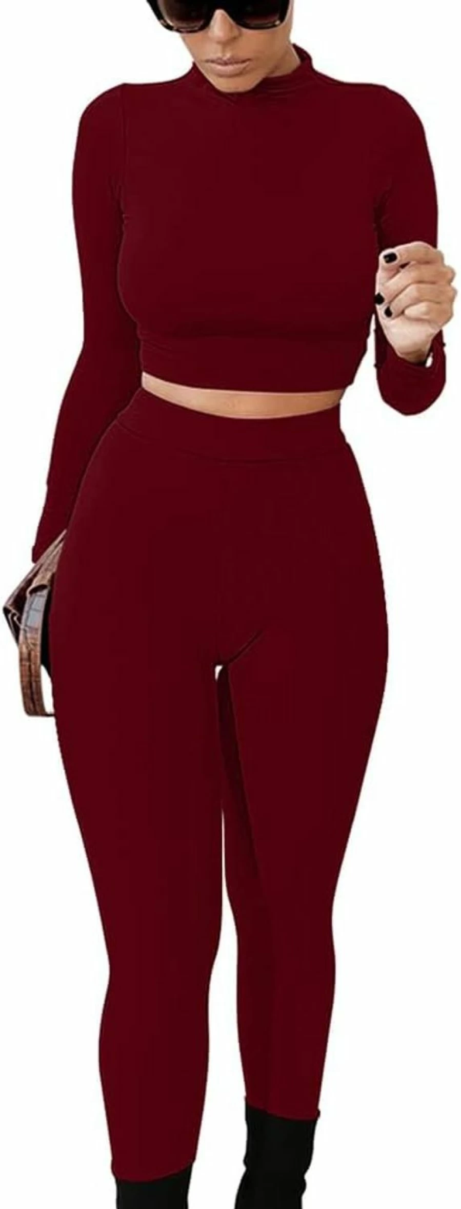 GOKATOSAU Women's Sexy Long Sleeve Crop Top and Pants Set - 2 Piece Club Outfit Jumpsuit