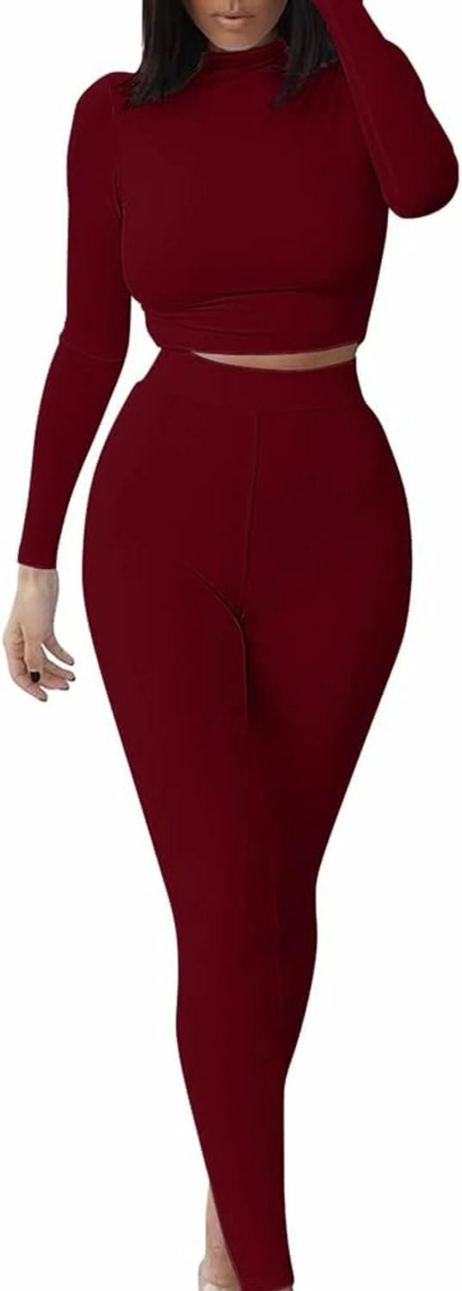 GOKATOSAU Women's Sexy Long Sleeve Crop Top and Pants Set - 2 Piece Club Outfit Jumpsuit