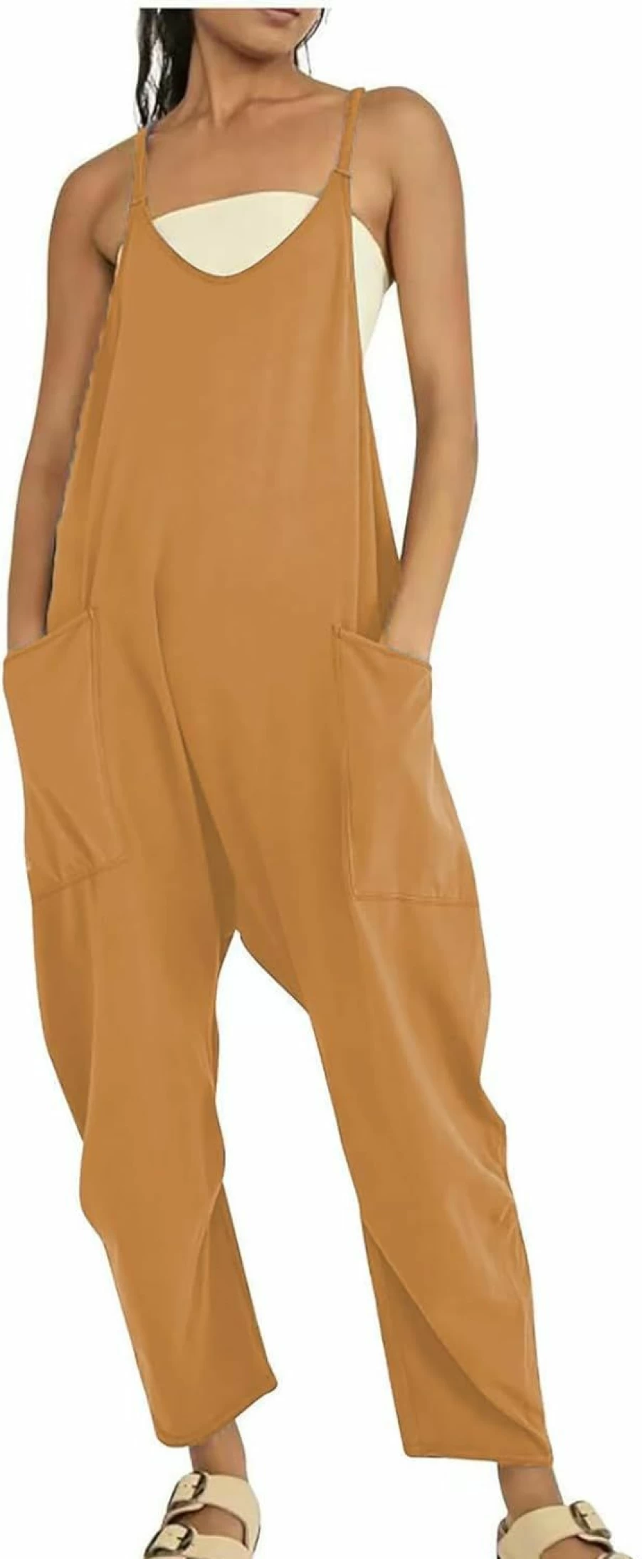 "HAILTH Women's Summer Romper - Sleeveless Loose Fit Jumpsuit with Spaghetti Straps Casual Overalls"