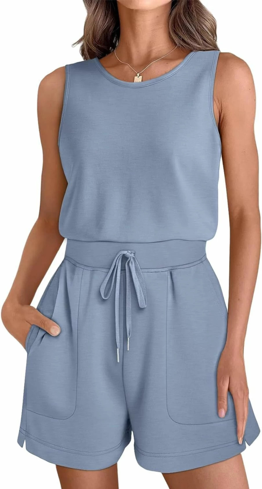 AUTOMET Women's Summer Romper 2024 - Sleeveless Casual Jumpsuit with Pockets, Fashionable Shorts Clothing