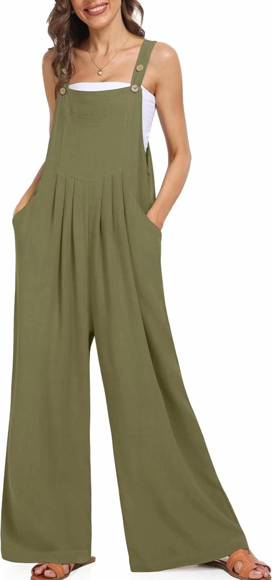 DACESLON Women's Casual Sleeveless Overalls Romper - Summer Wide Leg Jumpsuit with Pockets & Adjustable Straps