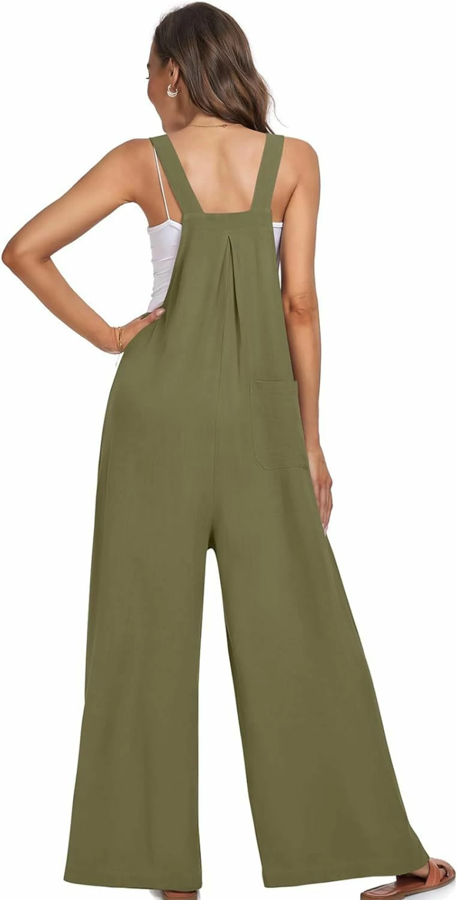 DACESLON Women's Casual Sleeveless Overalls Romper - Summer Wide Leg Jumpsuit with Pockets & Adjustable Straps
