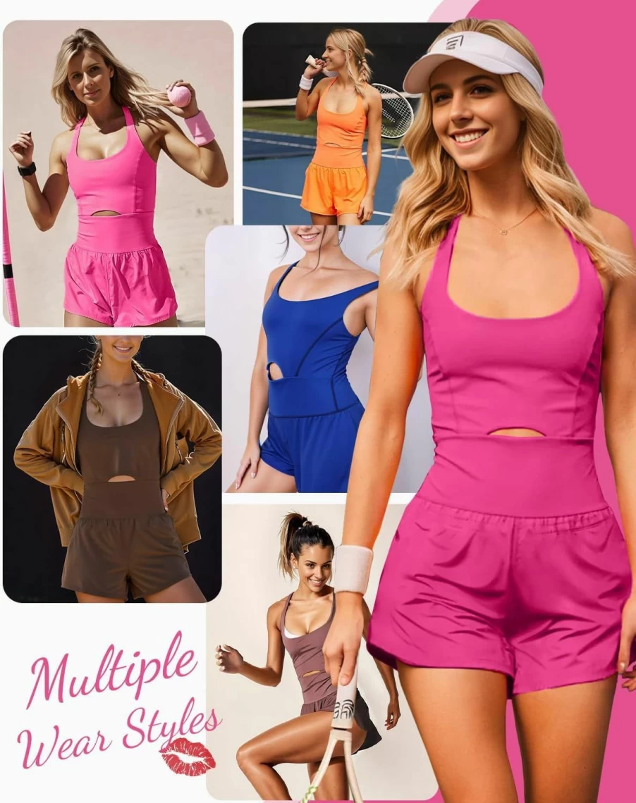 Wenlia Women's Athletic Romper with Built-In Bra - Sleeveless Workout Jumpsuit for Running & Fitness
