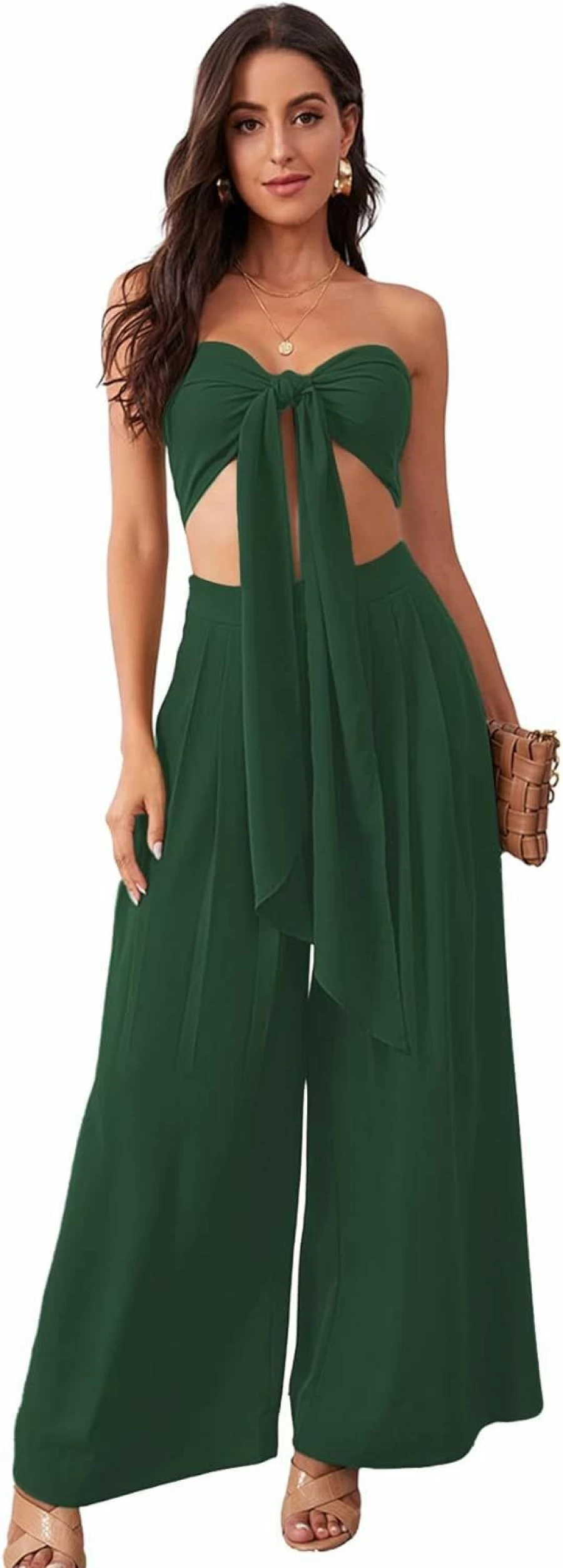 SweatyRocks Women's Sexy Sleeveless Crop Top & Wide Leg Pants 2-Piece Outfit Set