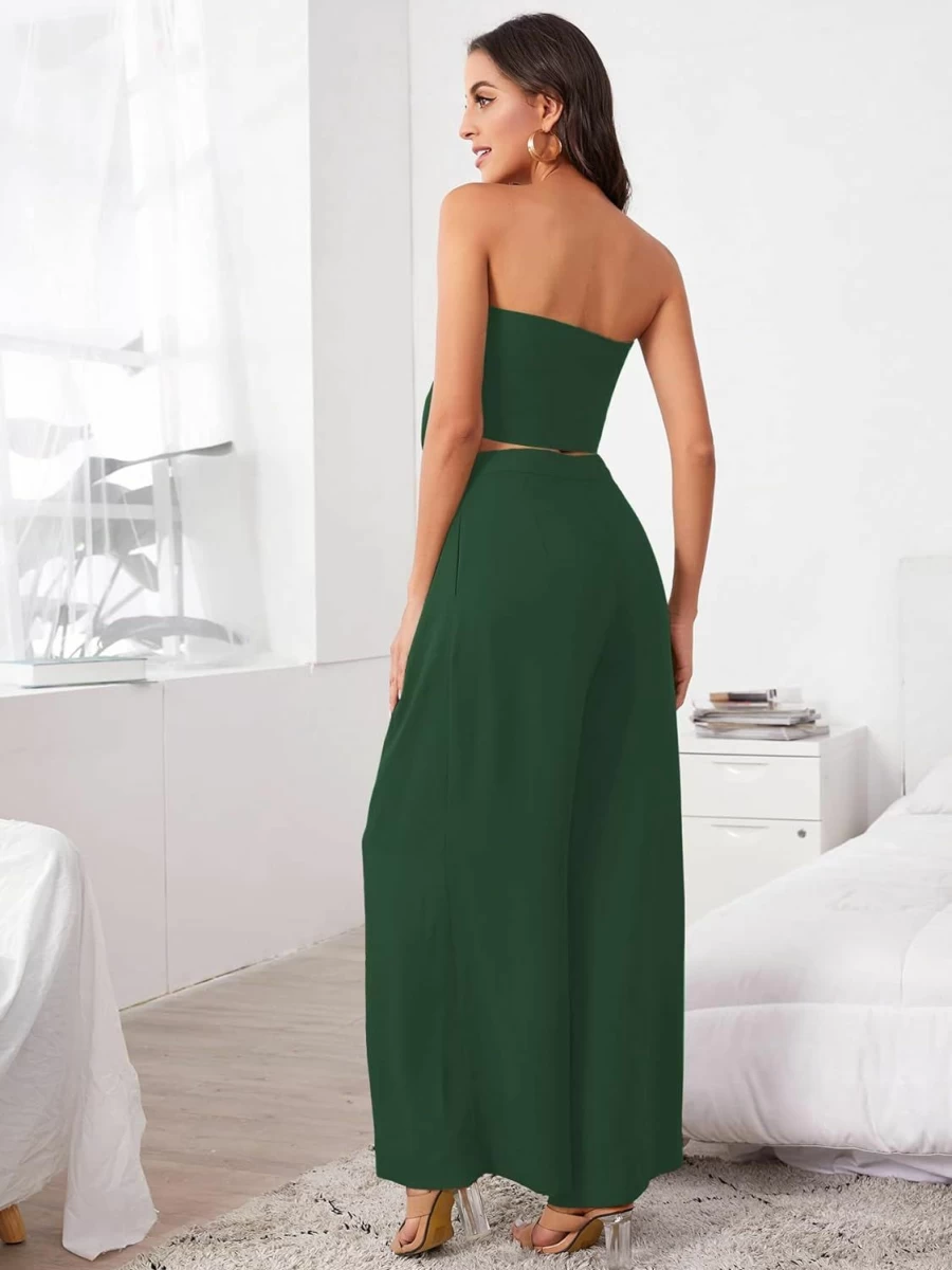 SweatyRocks Women's Sexy Sleeveless Crop Top & Wide Leg Pants 2-Piece Outfit Set