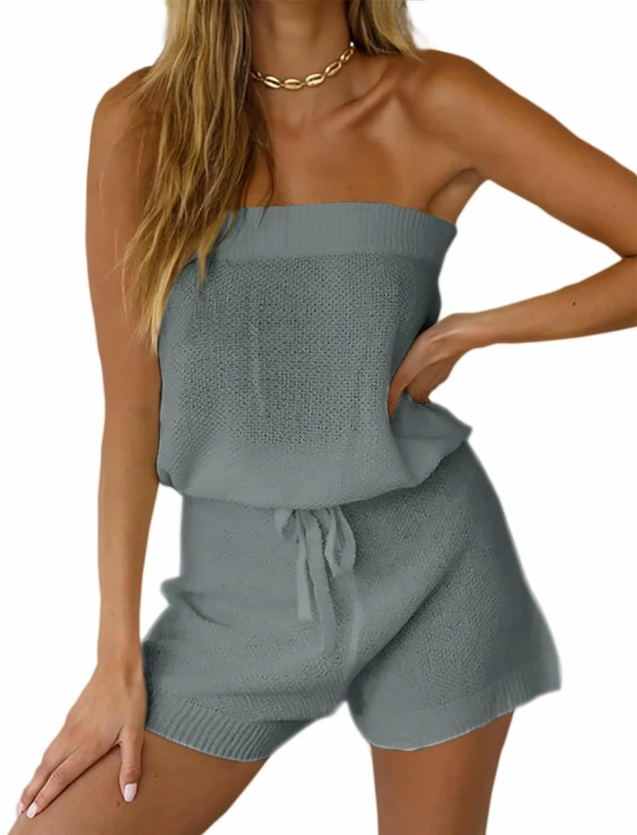 Chang Yun Women's Summer Romper Two-Piece Outfit - Sleeveless Off-Shoulder Jumpsuit with Elastic Waist, Casual Loungewear