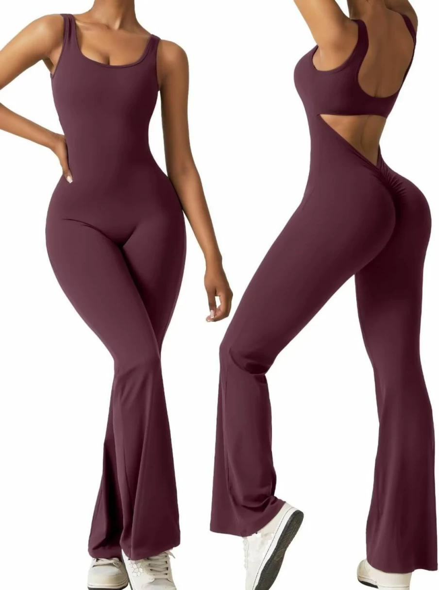 Vertvie Women's Sexy Backless Sleeveless Romper - Flare Jumpsuit, Bodycon Unitard, Yoga Playsuit for Women, Scrunch Butt Design, Seamless Tank Top Outfit